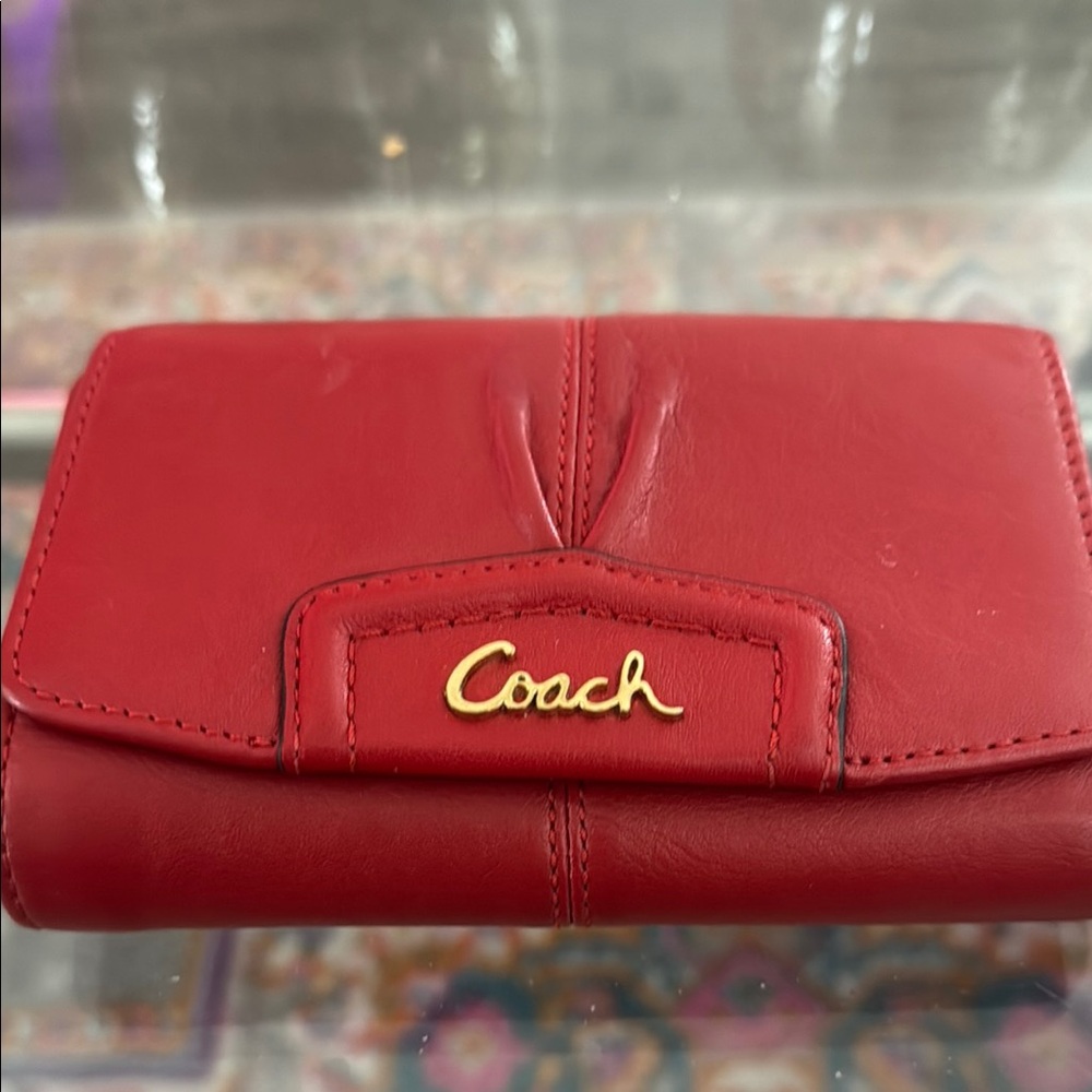 Coach Red Leather Wallet with Gold Logo